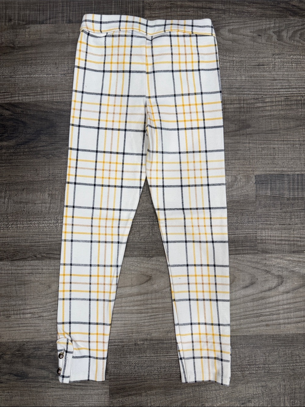 Janie & Jack Girls' White Plaid Knit Leggings with Yellow Accent - Picture 2 of 3